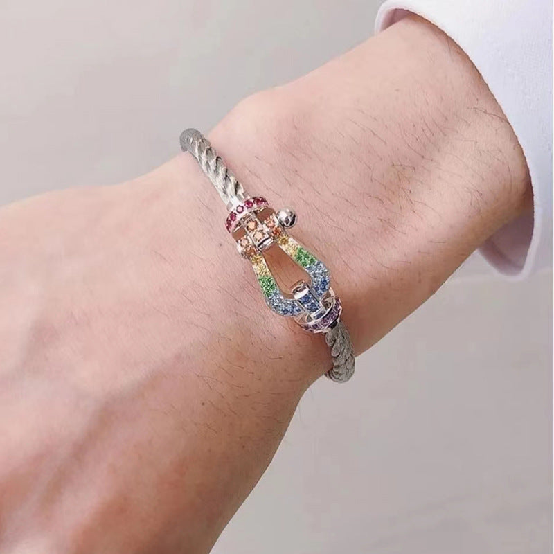 [Star Jewelry]FORC LARGE HORSESHOE  COLORED DIAMOND BRACELET SILVER