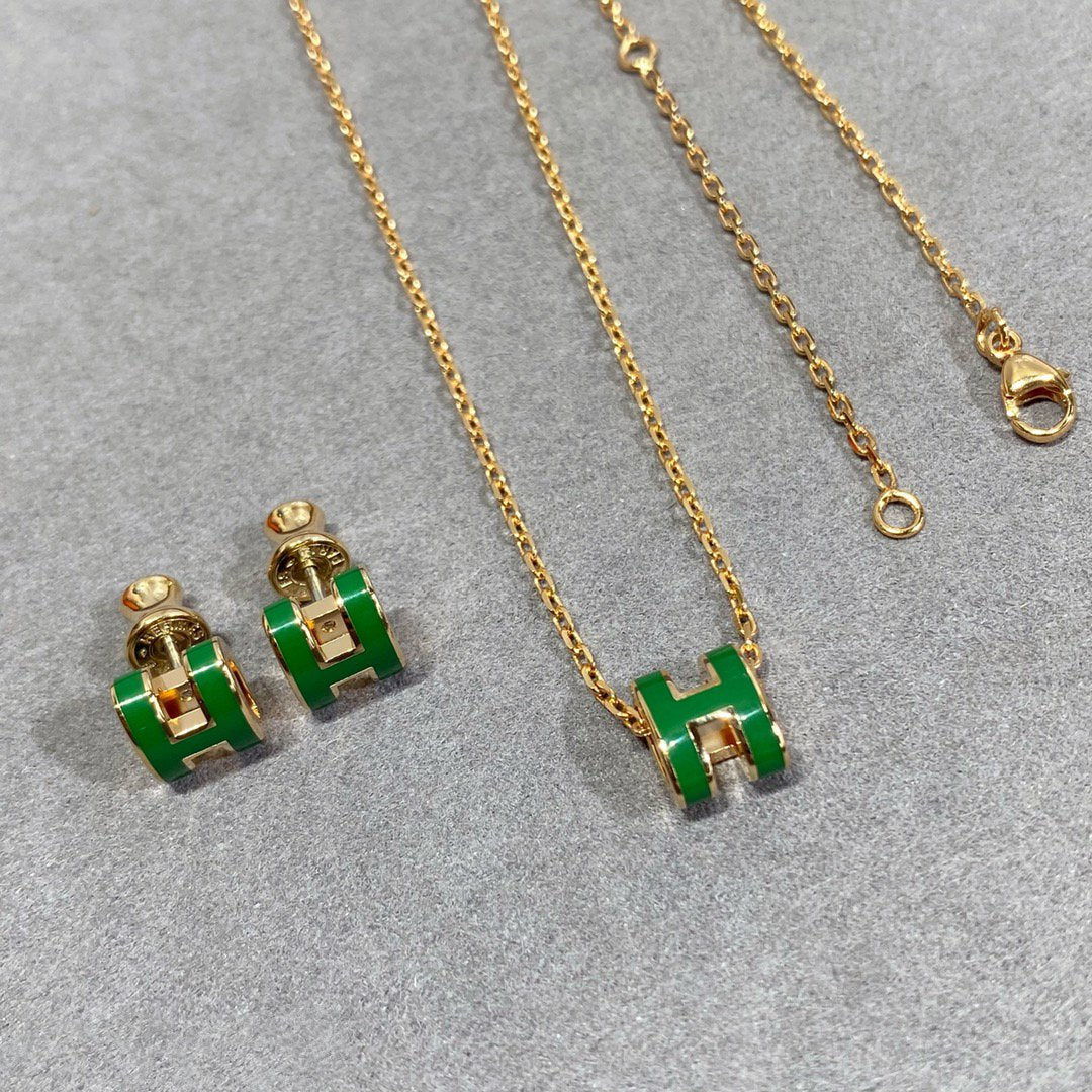 [Star Jewelry]POP H GREEN NECKLACE SILVER AND GOLD
