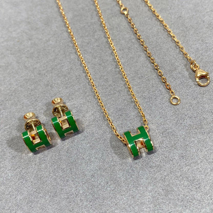 [Star Jewelry]POP H GREEN NECKLACE SILVER AND GOLD