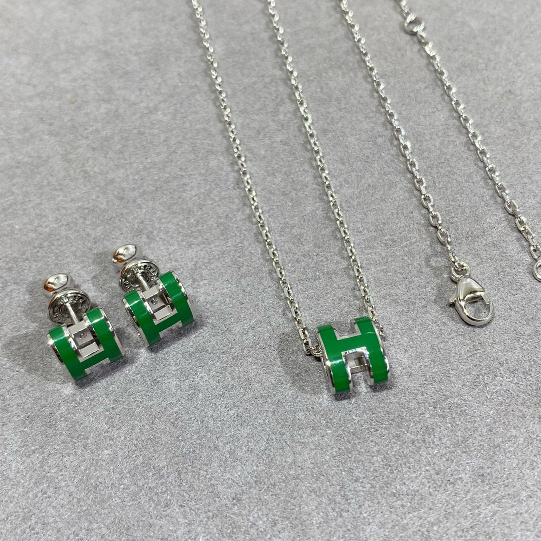 [Star Jewelry]POP H GREEN NECKLACE SILVER AND GOLD
