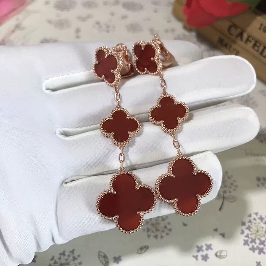 [Star Jewelry]CLOVER 3 MOTIF CARNELIAN DROP EARRINGS
