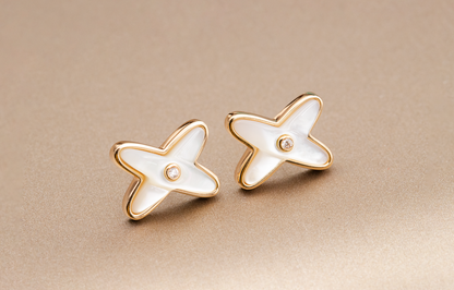 [Star Jewelry]JEUX DE WHITE MOP PINK GOLD DIAMOND EARRINGS
