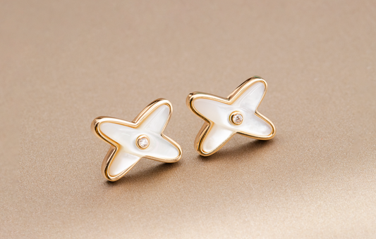 [Star Jewelry]JEUX DE WHITE MOP PINK GOLD DIAMOND EARRINGS