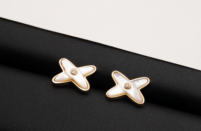 [Star Jewelry]JEUX DE WHITE MOP PINK GOLD DIAMOND EARRINGS