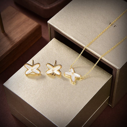 [Star Jewelry]JEUX DE WHITE MOP GOLD DIAMOND EARRINGS