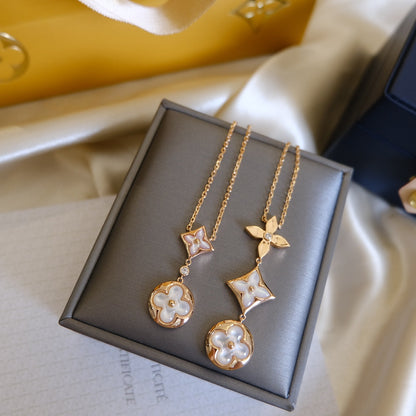 [Star Jewelry]COLOR BLOSSOM LARIAT NECKLACE PINK GOLD WHITE MOTHER PEARL AND DIAMOND