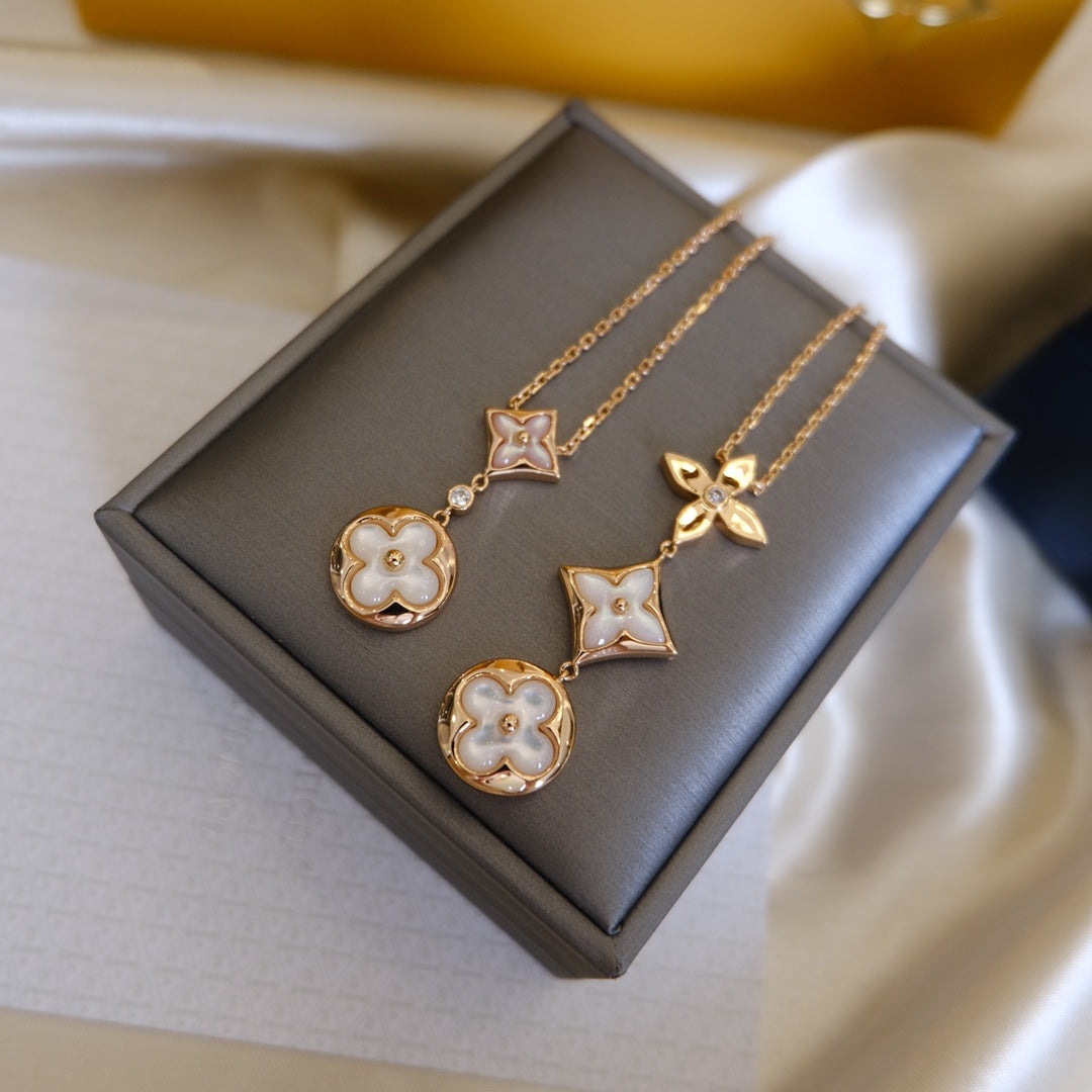[Star Jewelry]COLOR BLOSSOM LARIAT NECKLACE PINK GOLD WHITE MOTHER PEARL AND DIAMOND