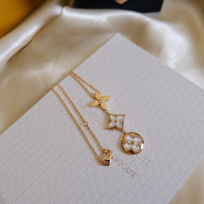 [Star Jewelry]COLOR BLOSSOM LARIAT NECKLACE PINK GOLD WHITE MOTHER PEARL AND DIAMOND