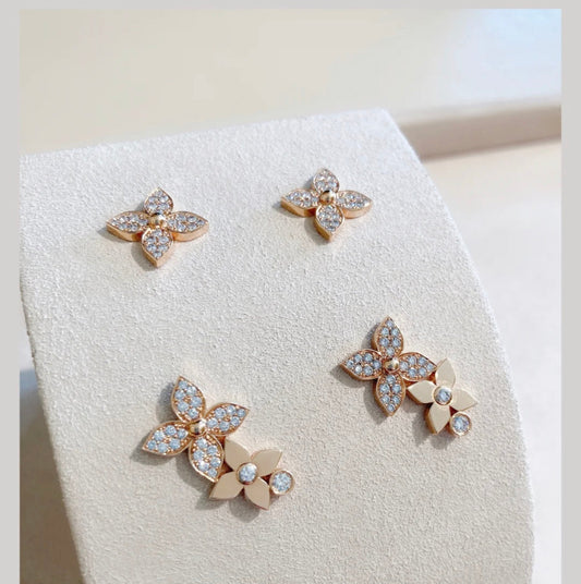 [Star Jewelry]STAR BLOSSOM STUD EARRINGS PINK GOLD DIAMONDS