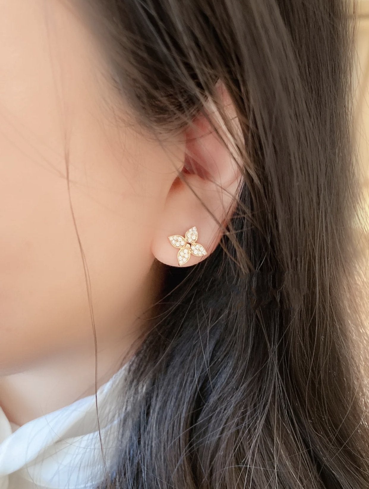 [Star Jewelry]STAR BLOSSOM STUD EARRINGS PINK GOLD DIAMONDS