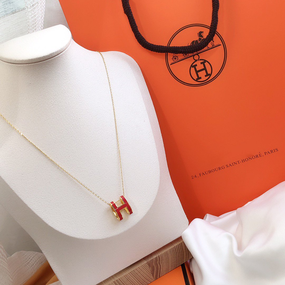 [Star Jewelry]HM CLIC RED ENAMEL GOLD NECKLACE