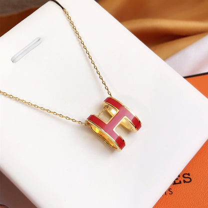 [Star Jewelry]HM CLIC RED ENAMEL GOLD NECKLACE