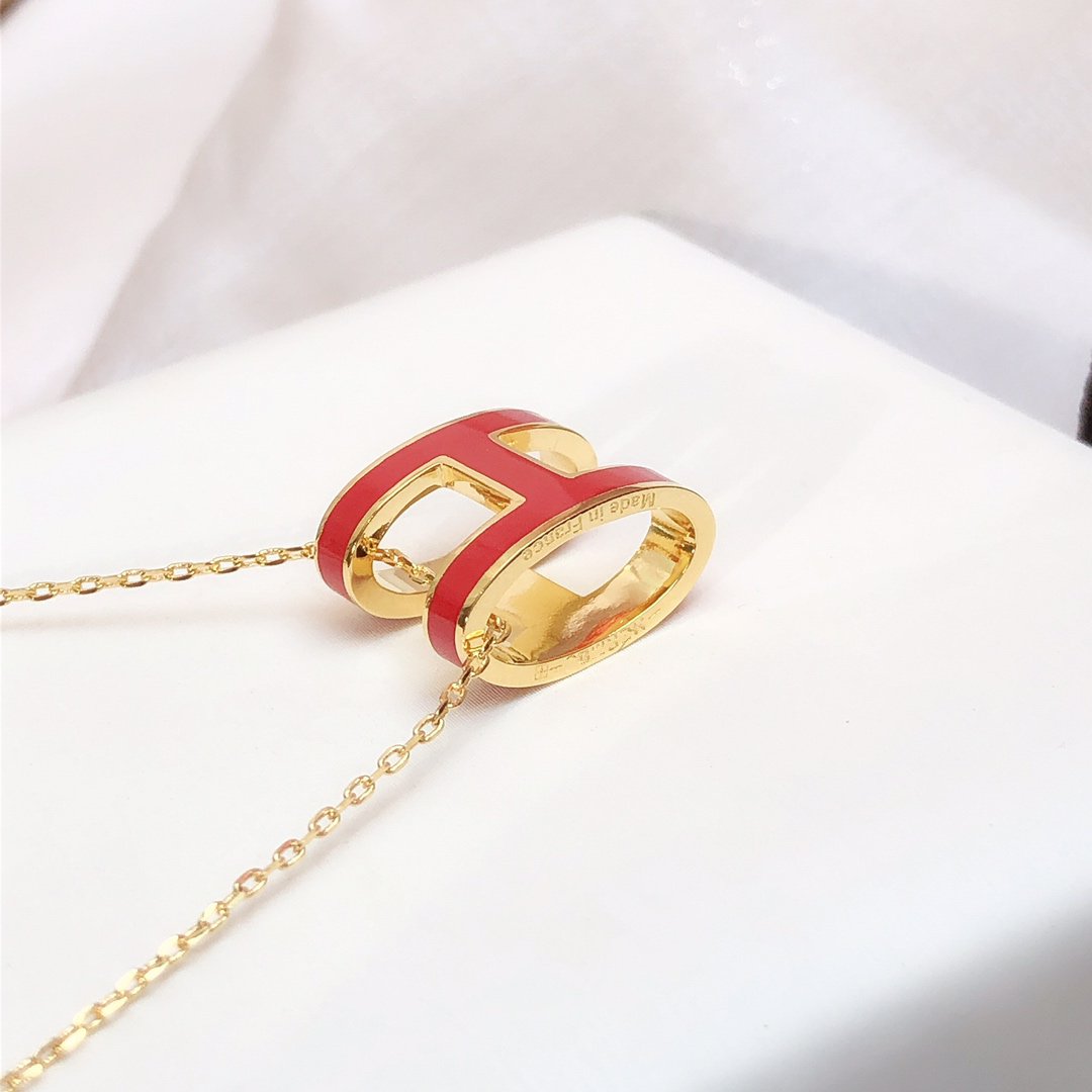 [Star Jewelry]HM CLIC RED ENAMEL GOLD NECKLACE