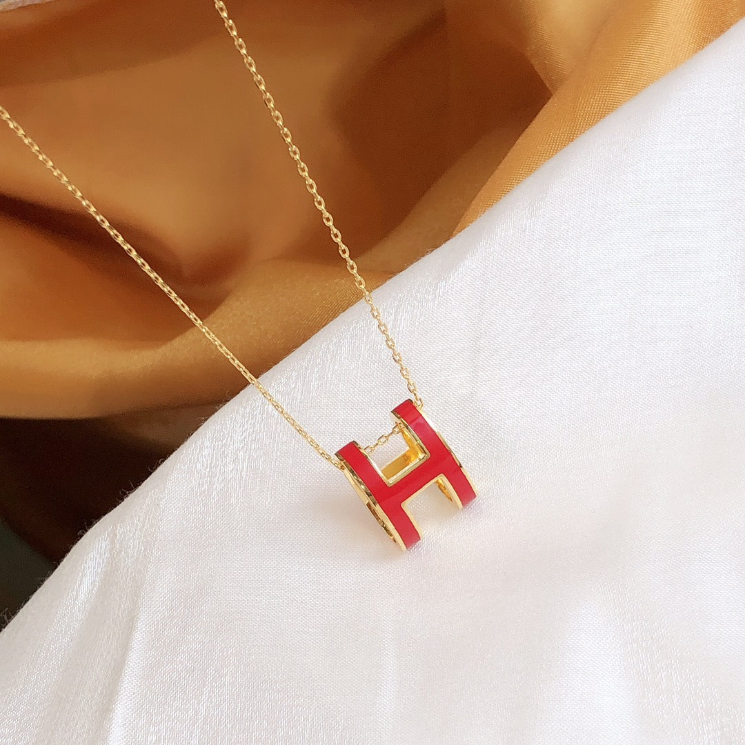 [Star Jewelry]HM CLIC RED ENAMEL GOLD NECKLACE