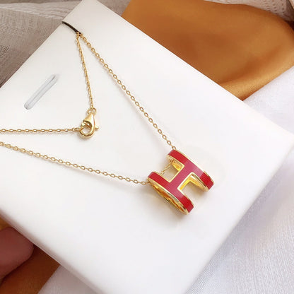 [Star Jewelry]HM CLIC RED ENAMEL GOLD NECKLACE