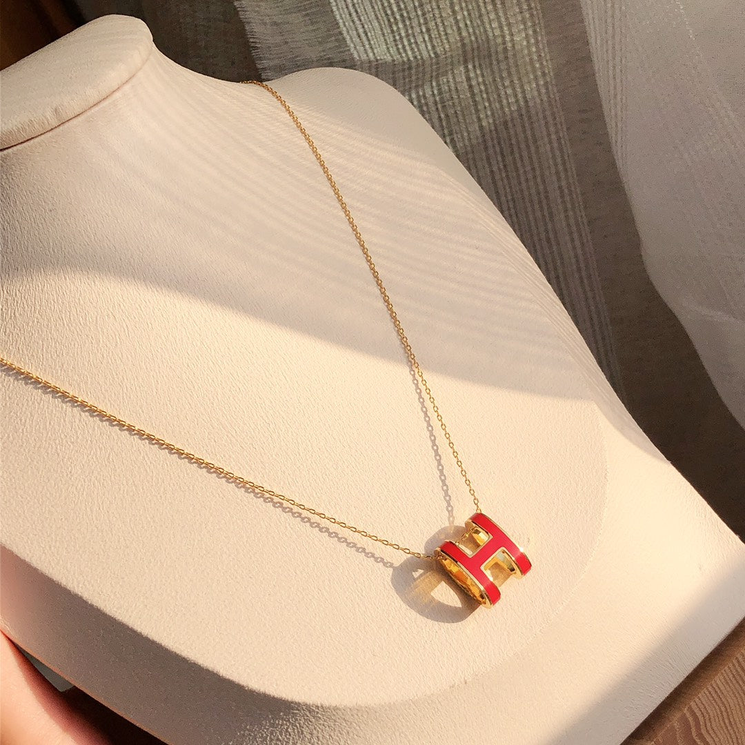 [Star Jewelry]HM CLIC RED ENAMEL GOLD NECKLACE