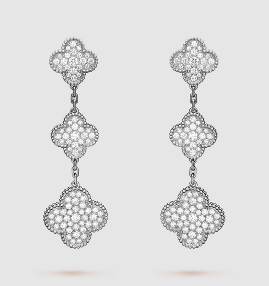 [Star Jewelry]CLOVER 3 MOTIF DIAMOND SILVER DROP EARRINGS