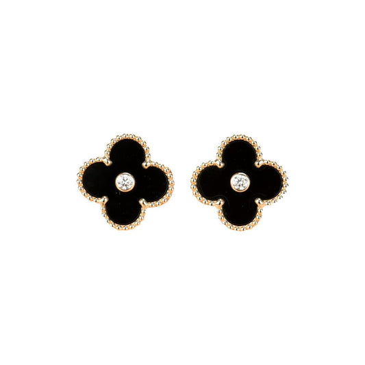 [Star Jewelry]CLOVER MEDIUM 1 MOTIFS ONYX DIAMOND EARRINGS