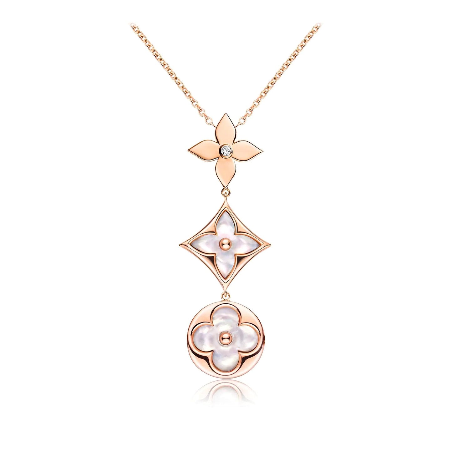 [Star Jewelry]COLOR BLOSSOM LARIAT NECKLACE PINK GOLD WHITE MOTHER PEARL AND DIAMOND
