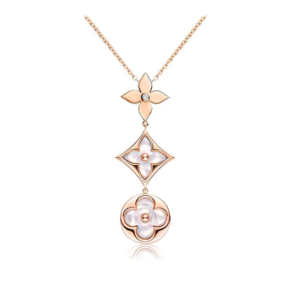 [Star Jewelry]COLOR BLOSSOM LARIAT NECKLACE PINK GOLD WHITE MOTHER PEARL AND DIAMOND