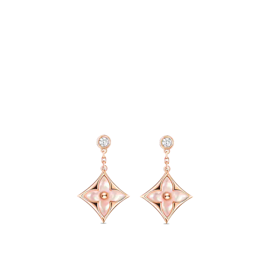 [Star Jewelry]DOUBLE STAR PINK GOLD MOP DROP EARRINGS