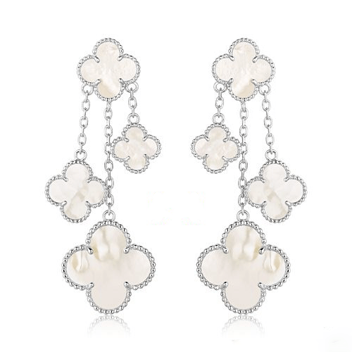[Star Jewelry]CLOVER EARRINGS WHITE MOP 4 MOTIFS SILVER