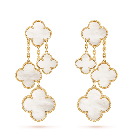 [Star Jewelry]CLOVER EARRINGS WHITE MOP 4 MOTIFS GOLD