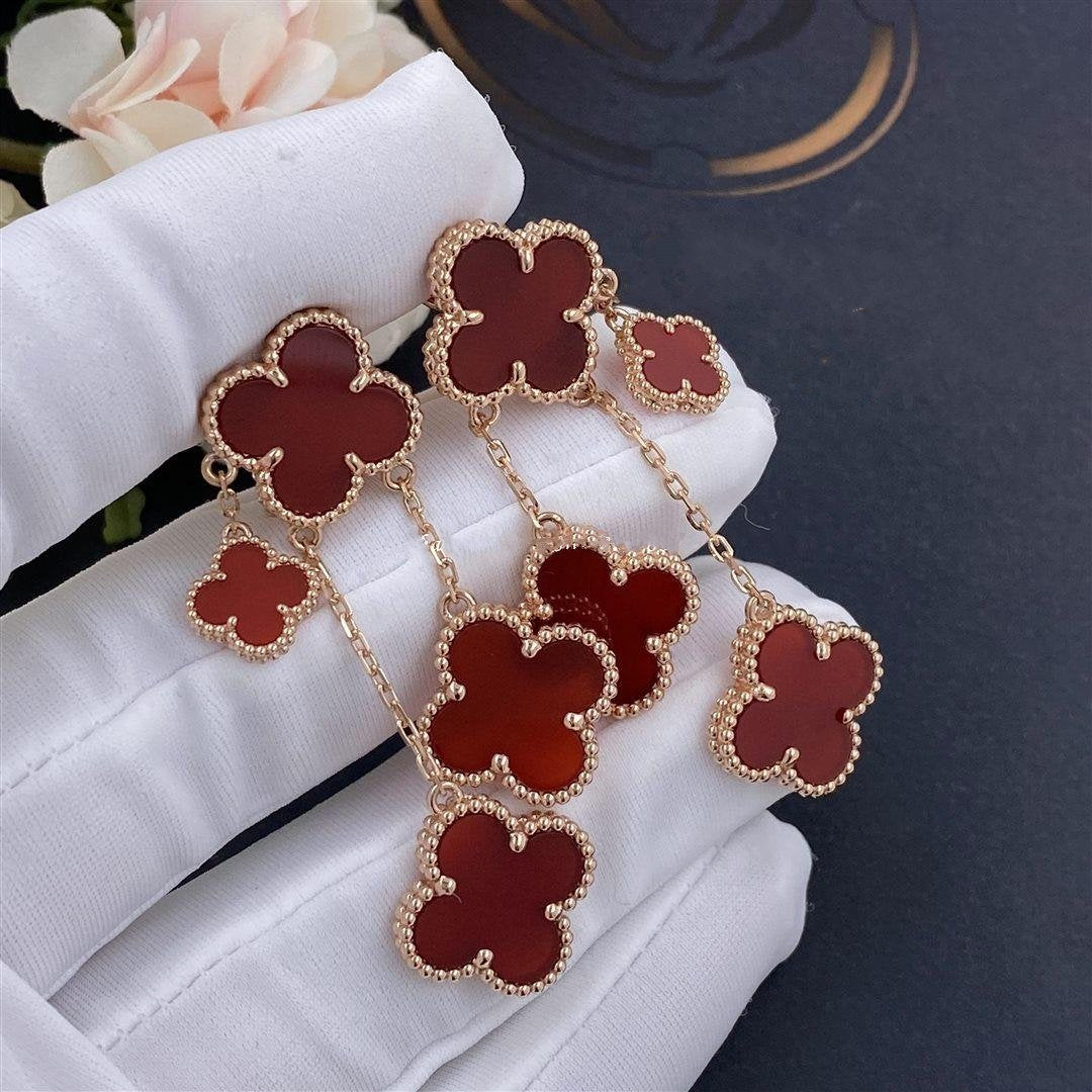 [Star Jewelry]CLOVER EARRINGS CARNELIAN 4 MOTIFS PINK GOLD