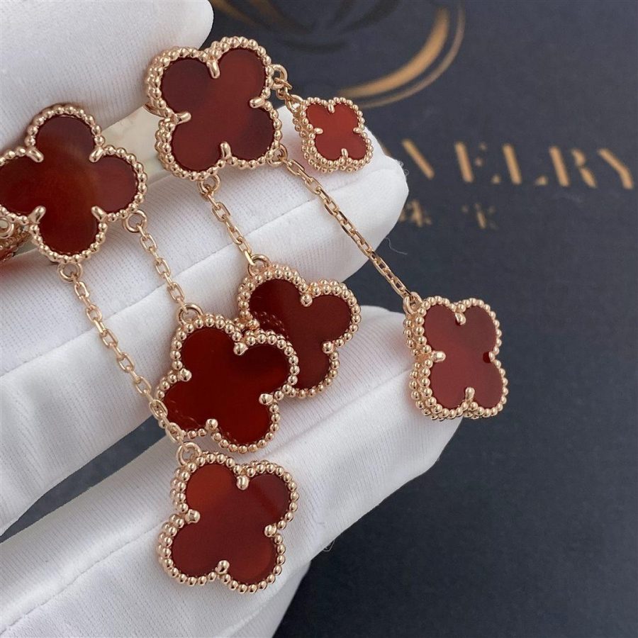 [Star Jewelry]CLOVER EARRINGS CARNELIAN 4 MOTIFS PINK GOLD