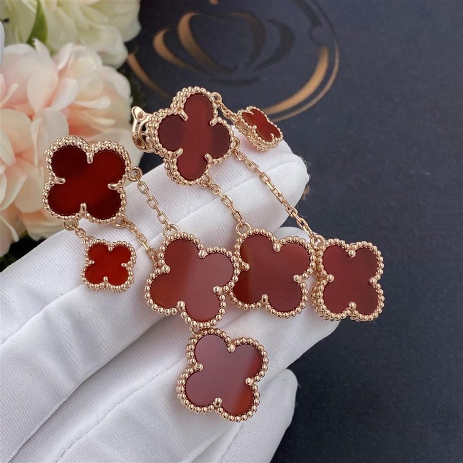 [Star Jewelry]CLOVER EARRINGS CARNELIAN 4 MOTIFS PINK GOLD