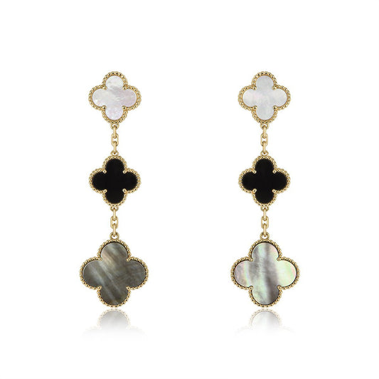 [Star Jewelry]CLOVER EARRINGS GOLD ONYX MOP 3 MOTIF